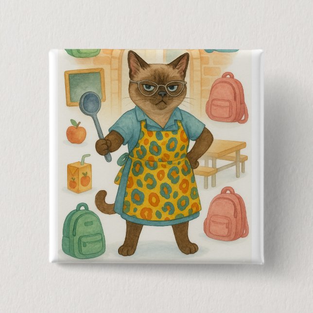 Lunch Lady Life Coach for Cat Lovers 2 Inch Square Button (Front)