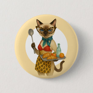 Lunch Lady Serving food  for Cat Lovers Cafeteria  2 Inch Round Button