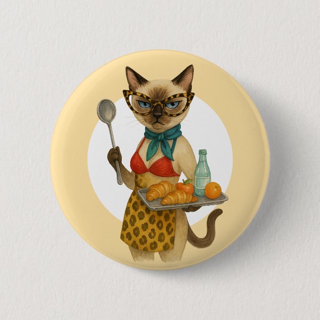 Lunch Lady Serving food  for Cat Lovers Cafeteria  2 Inch Round Button (Front)