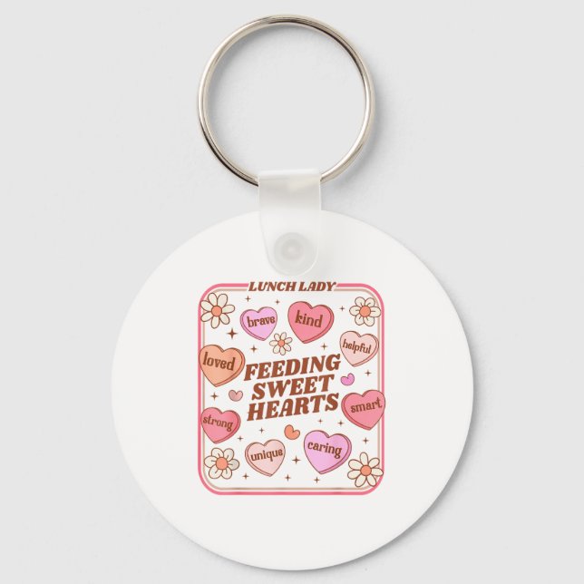 Lunch Lady Valentines Day Retro Cute Cafeteria Swe Keychain (Front)