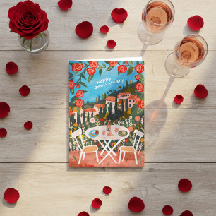 Lunch with A View Anniversary Countryside Gouache Card