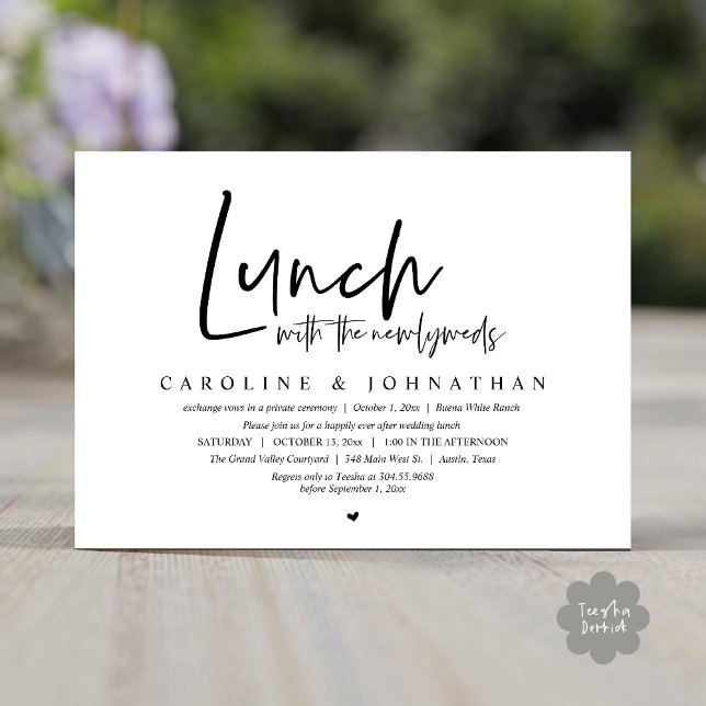 Lunch with the Newlyweds, Happily Ever After Invitation (Lunch with the Newlyweds, Happily Ever After Modern Minimalist Invitation Card PDF Black White)