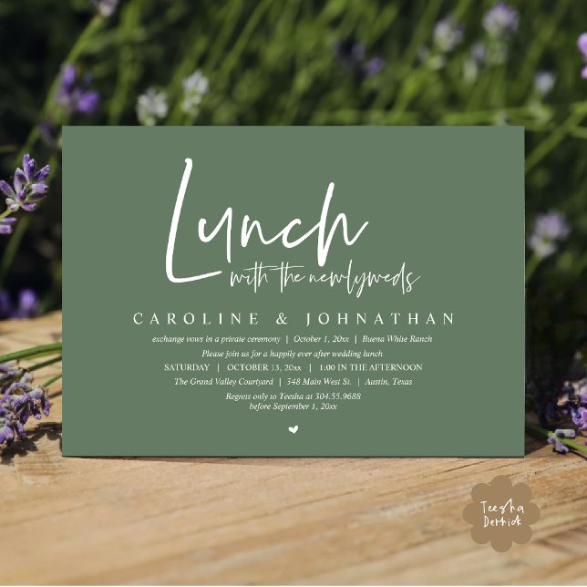 Lunch with the Newlyweds, Happily Ever After Invitation (Lunch with the Newlyweds, Happily Ever After Modern Minimalist Invitation Card PDF Sage Green )