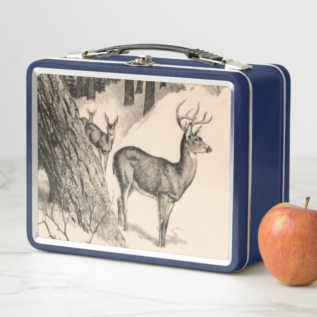 Lunchbox en métal de cerf d'hiver (En situation)
