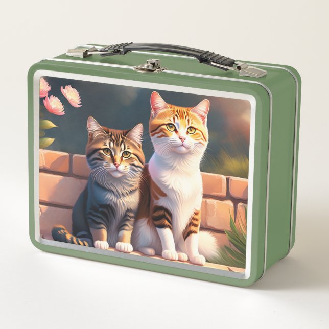 Lunchbox en métal de deux chats (Devant)