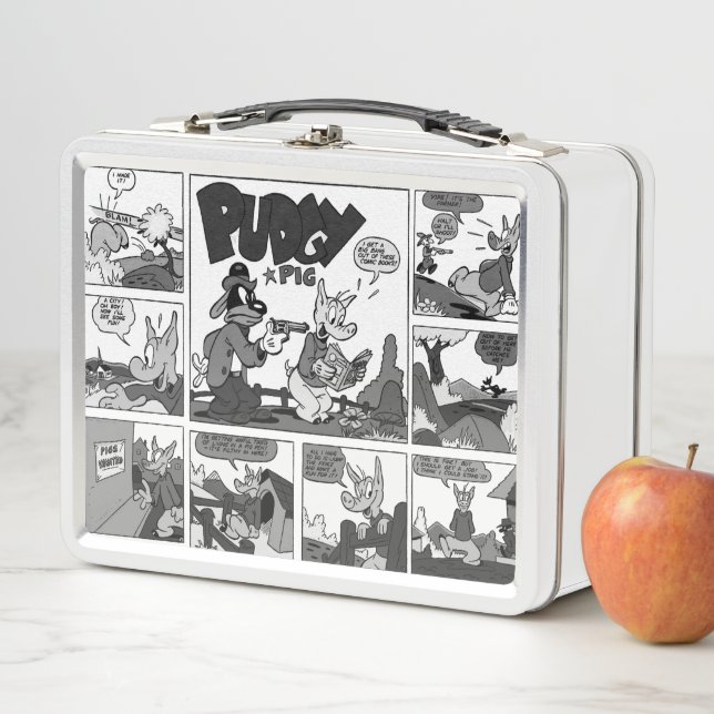 Lunchbox en métal de porc des années 1940 (En situation)