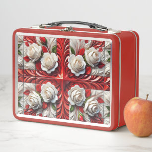 Lunchbox en métal inoxydable avec design Rose angl