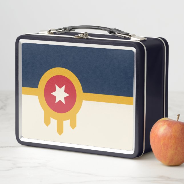 Lunchbox en métal inoxydable avec drapeau de Tulsa (En situation)