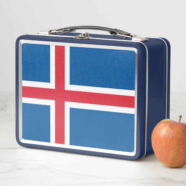 Lunchbox en métal inoxydable avec drapeau islandai (En situation)