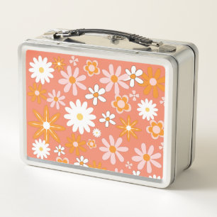 Lunchbox en métal orange rétro des années 1960