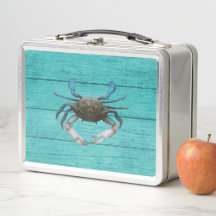 Lunchbox en métal turquoise de crabe bleu