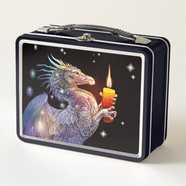 Lunchbox métallique avec dragons et bougies (Devant)