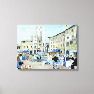 Lunchtime in a Market Square Tuscany Canvas Print