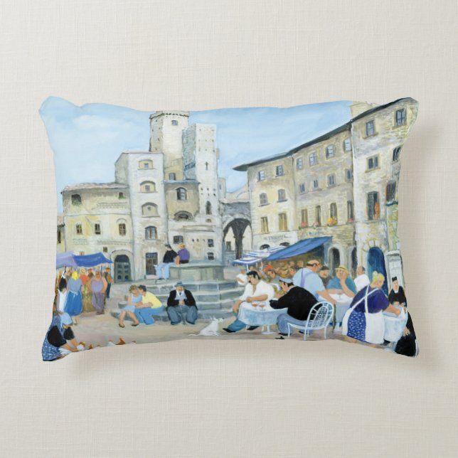 Lunchtime in a Market Square Tuscany Decorative Pillow (Front)