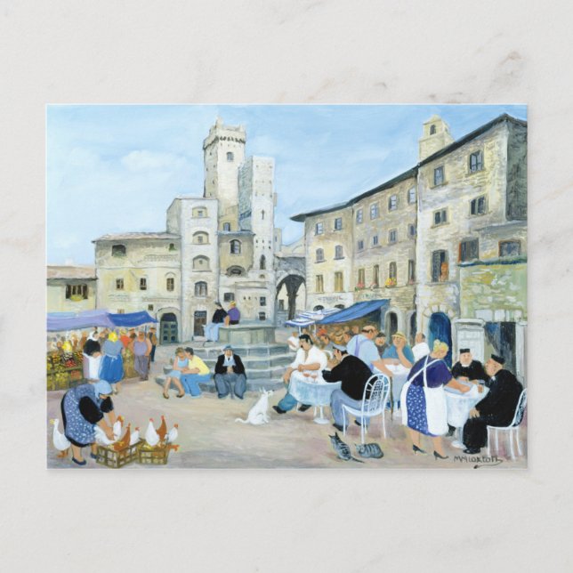 Lunchtime in a Market Square Tuscany Postcard (Front)