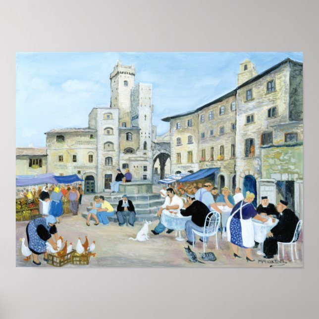 Lunchtime in a Market Square Tuscany Poster (Front)
