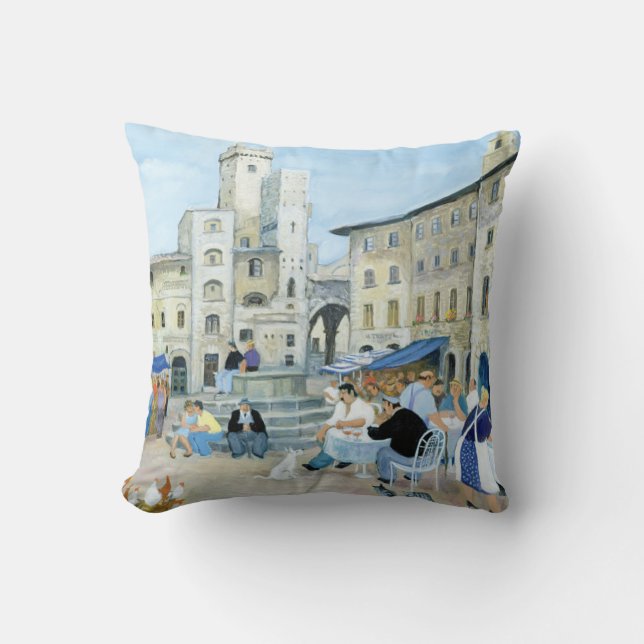 Lunchtime in a Market Square Tuscany Throw Pillow (Front)