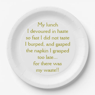 Lunchtime Limerick Paper Plate