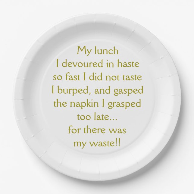 Lunchtime Limerick Paper Plate (Front)