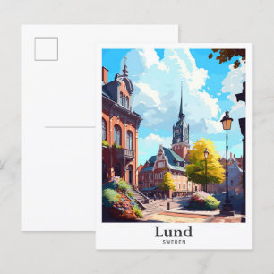 Lund Sweden Vintage Travel Potrait Illustration Postcard