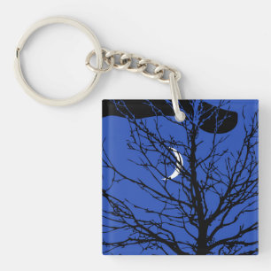 Lune avec arbre, Bleu Cobalt, Noir et Blanc