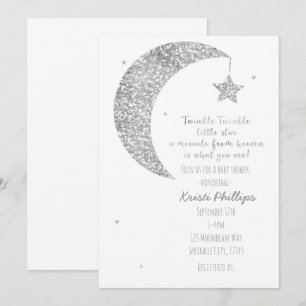 Lune blanche d'argent et étoiles Invitations de do