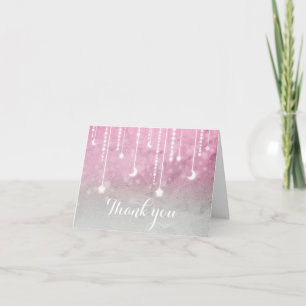 Lune blanche rose gris et étoiles Merci céleste