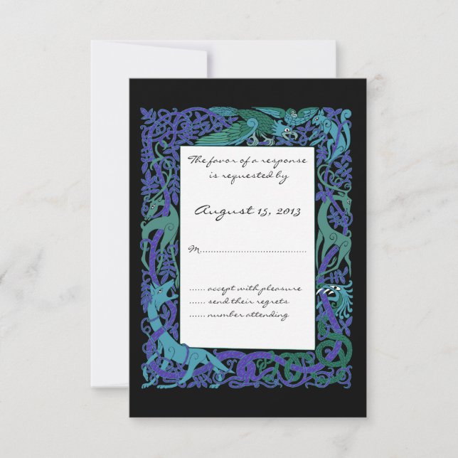 Lune Bleu Celtique Animaux Design Mariage RSVP (Devant)
