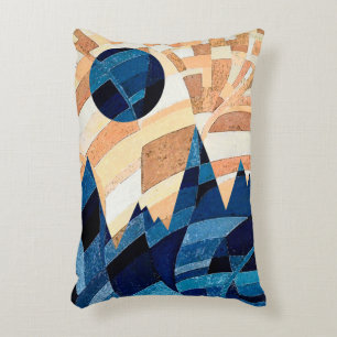 Lune bleue et montagnes Coussin d'accents texturau