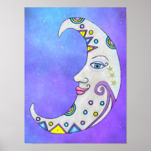 Lune Crescent Avec Face Jolie Décorations Violet