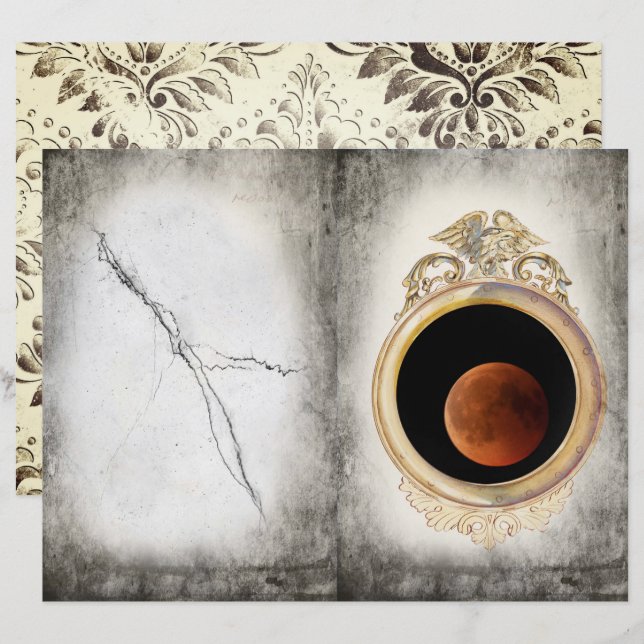Lune dans un miroir, papier de scrapbook gothique (Devant / Derrière)