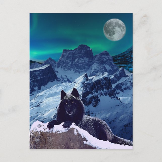 Lune de loup noir | Carte postale gothique (Devant)
