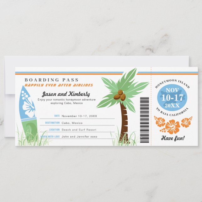 Lune de miel Carte d'embarquement Palm Tree Surf B (Devant)