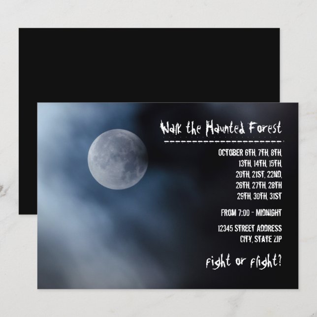 Lune de nuit - Invitation de forêt hantée (Devant / Derrière)