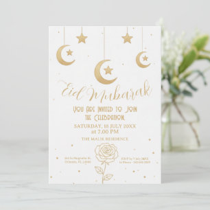 Lune dorée et étoiles Invitation Eid Mubarak