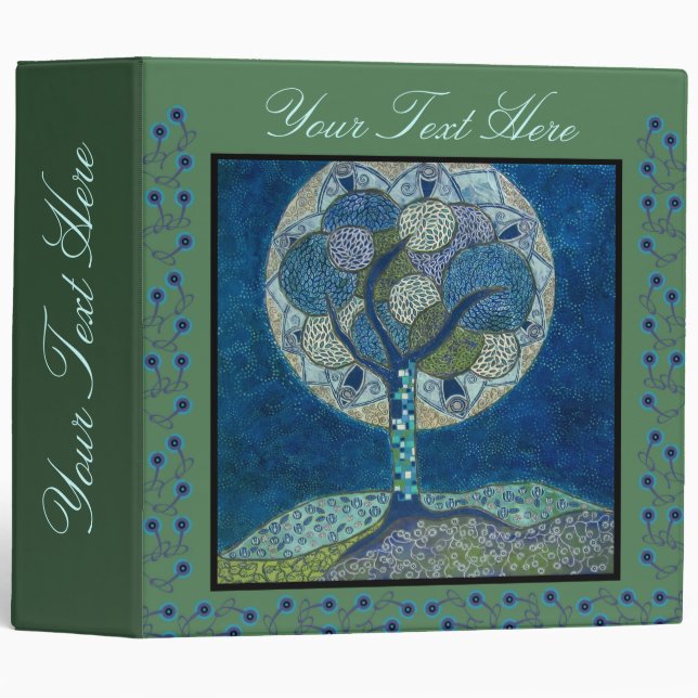 lune en fleurs - peinture - classeur (Devant/Côté)