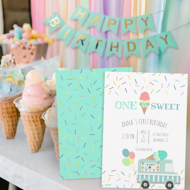 L'une est la crème glacée douce invitation d'anniv (Créateur téléchargé)