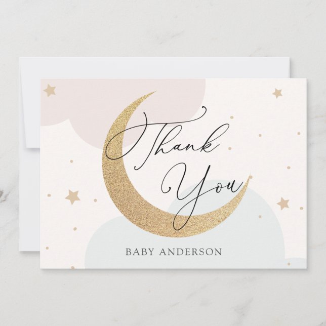 Lune et étoiles Baby shower rose et bleu Merci (Devant)