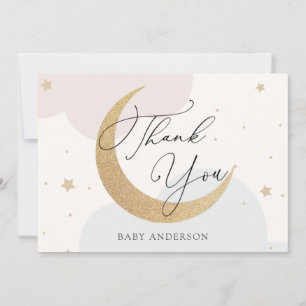 Lune et étoiles Baby shower rose et bleu Merci