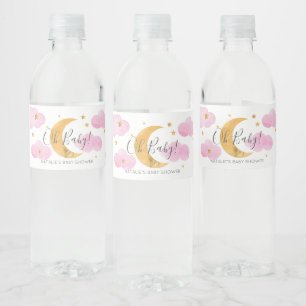 Lune et étoiles Étiquette d'eau rose