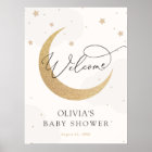 Lune et étoiles Gris Baby shower Affiche de bienve