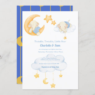 Lune et étoiles   Invitations de douche bébé éléph
