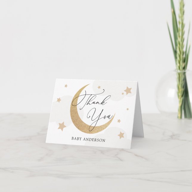Lune et étoiles Nuages gris Baby shower Merci (Devant)
