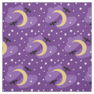 Lune et étoiles   Tissu d'Halloween