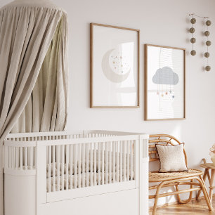 Lune et nuage boho ensemble de 2 crèches imprimé