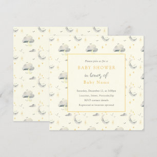 Lune et nuages unisex invitation baby shower