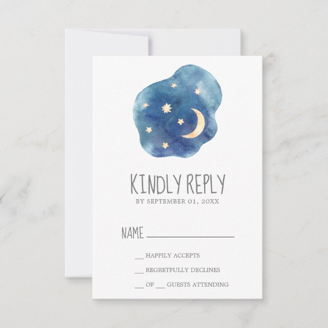 Lune et Stars Boy Baby shower RSVP (Devant)