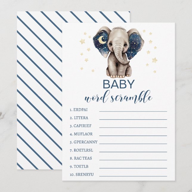 Lune étoiles éléphant baby shower mot carte de bro (Devant / Derrière)