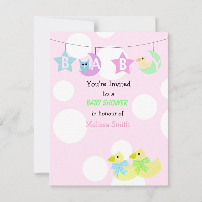 Lune, étoiles et canards Baby shower Invitation (Devant)