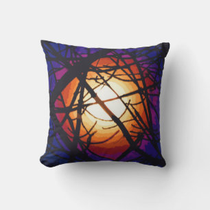 Lune Jaune Vitrée Abstrait Coussin extérieur